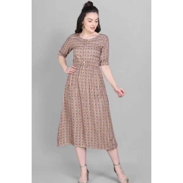 Women's Rayon Foil Printed Dresses (Light Brown)