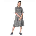 Women's Cotton Check Printed Dresses (Grey)