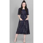 Women's Rayon Foil Printed Dresses (Navy Blue)