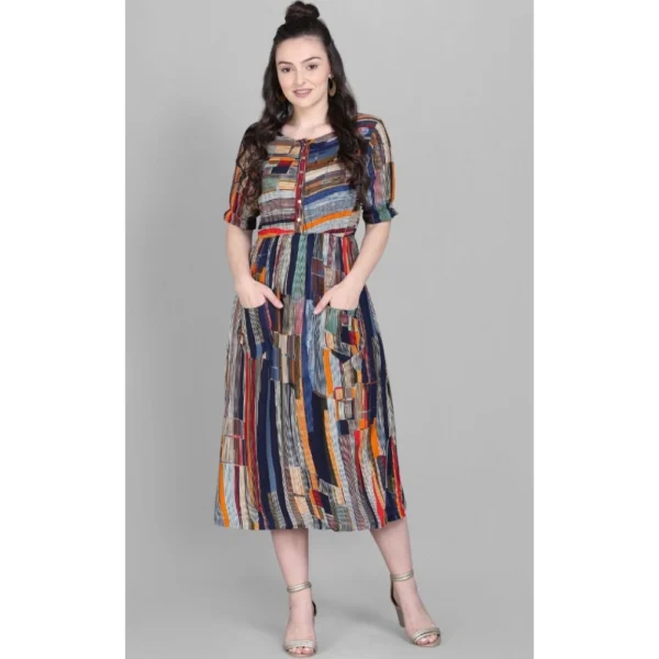 Women's Rayon Foil Printed Dresses (Multi Color)