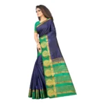 Women's Kanjivaram Silk Saree With Unstitched Blouse Piece (Blue, 5-6 Mtrs)