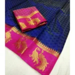 Women's Kanjivaram Silk Saree With Unstitched Blouse Piece (Navy Blue, 5-6 Mtrs)
