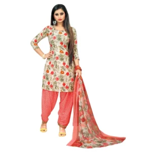 Women's Crepe Unstitched Salwar-Suit Material With Dupatta (Peach, 2-2.5Mtrs)