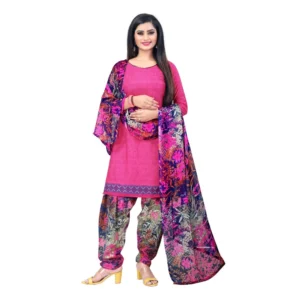 Women's Crepe Unstitched Salwar-Suit Material With Dupatta (Pink, 2-2.5Mtrs)