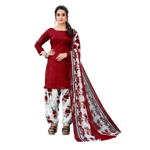 Women's Crepe Unstitched Salwar-Suit Material With Dupatta (Maroon, 2-2.5Mtrs)