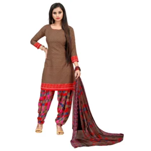 Women's Crepe Unstitched Salwar-Suit Material With Dupatta (Brown, 2-2.5Mtrs)