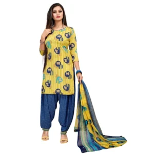Women's Crepe Unstitched Salwar-Suit Material With Dupatta (Yellow, 2-2.5Mtrs)