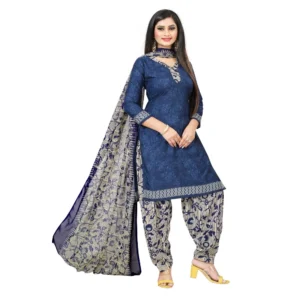 Women's Crepe Unstitched Salwar-Suit Material With Dupatta (Blue, 2-2.5Mtrs)