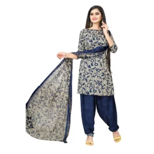 Women's Crepe Unstitched Salwar-Suit Material With Dupatta (Navy Blue, 2-2.5Mtrs)