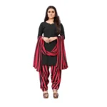 Women's Crepe Unstitched Salwar-Suit Material With Dupatta (Black And Pink, 2-2.5Mtrs)