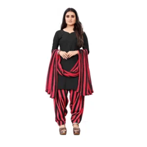 Women's Crepe Unstitched Salwar-Suit Material With Dupatta (Black And Pink, 2-2.5Mtrs)