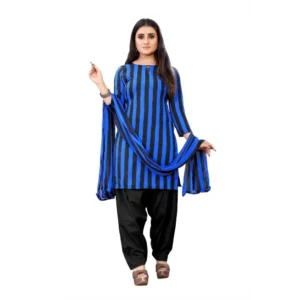 Women's Crepe Unstitched Salwar-Suit Material With Dupatta (Blue And Black, 2-2.5Mtrs)