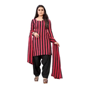 Women's Crepe Unstitched Salwar-Suit Material With Dupatta (Pink And Black, 2-2.5Mtrs)
