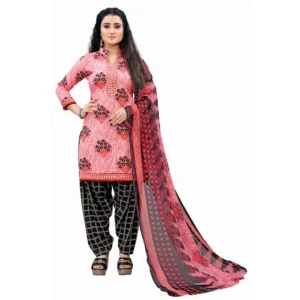Women's Crepe Unstitched Salwar-Suit Material With Dupatta (Pink, 2-2.5Mtrs)