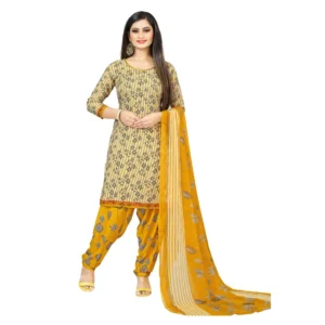 Women's Crepe Unstitched Salwar-Suit Material With Dupatta (Mustard Yellow, 2-2.5Mtrs)