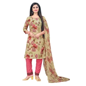 Women's Crepe Unstitched Salwar-Suit Material With Dupatta (Beige, 2-2.5Mtrs)