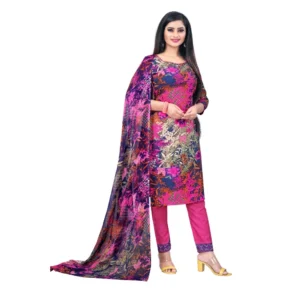 Women's Crepe Unstitched Salwar-Suit Material With Dupatta (Pink, 2-2.5Mtrs)