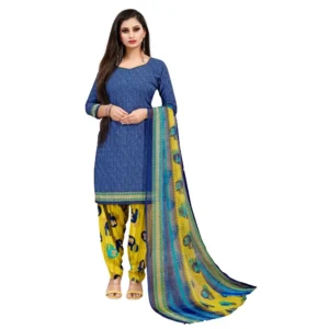 Women's Crepe Unstitched Salwar-Suit Material With Dupatta (Blue, 2-2.5Mtrs)