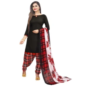 Women's Crepe Unstitched Salwar-Suit Material With Dupatta (Black And Red, 2-2.5Mtrs)