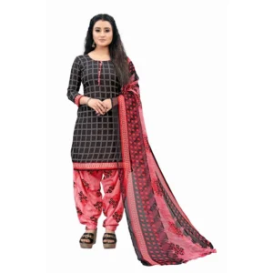 Women's Crepe Unstitched Salwar-Suit Material With Dupatta (Black And Peach, 2-2.5Mtrs)