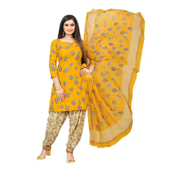 Women's Crepe Unstitched Salwar-Suit Material With Dupatta (Mustard Yellow, 2-2.5Mtrs)