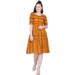 Women's Rayon Foil Printed Dresses (Mustard Yellow)