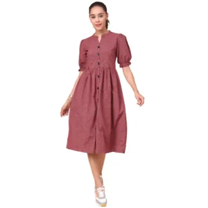 Women's Cotton Check Printed Dresses (Dark Light)