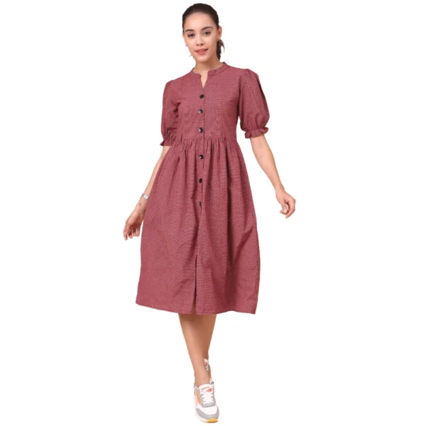 Women's Cotton Check Printed Dresses (Dark Light)