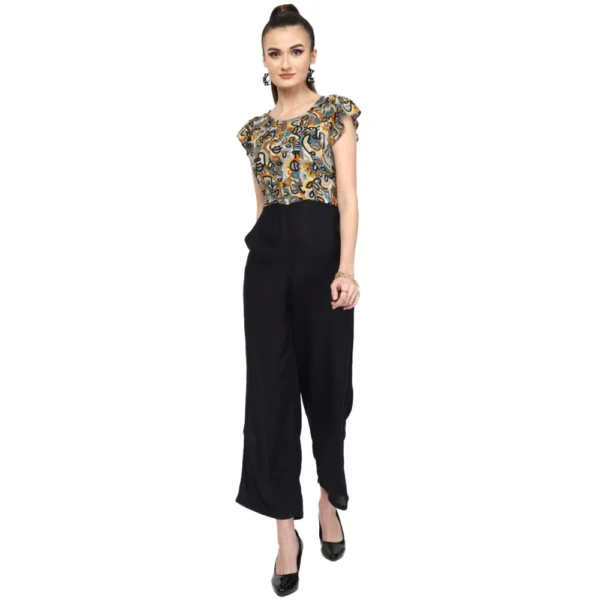 Women's Poly Rayon Printed Plain Jumpsuit (Black)