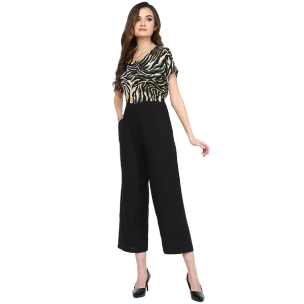 Women's Poly Rayon Printed Plain Jumpsuit (Black)