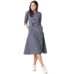 Women's Cotton Check Printed Dresses (Grey)