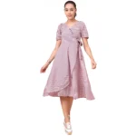 Women's Cotton Check Printed Dresses (Light Pink)