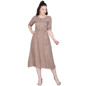 Women's Rayon Foil Printed Dresses (Light Brown)
