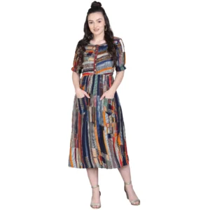 Women's Rayon Foil Printed Dresses (Multi Color)