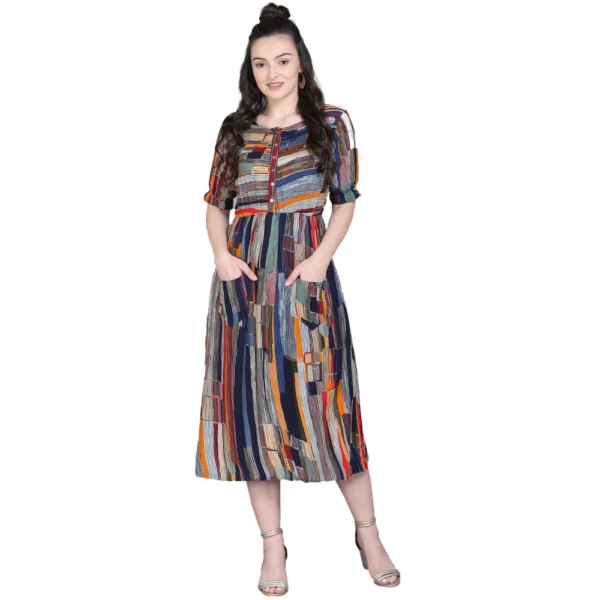 Women's Rayon Foil Printed Dresses (Multi Color)