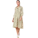 Women's Cotton Check Printed Dresses (Light Green)