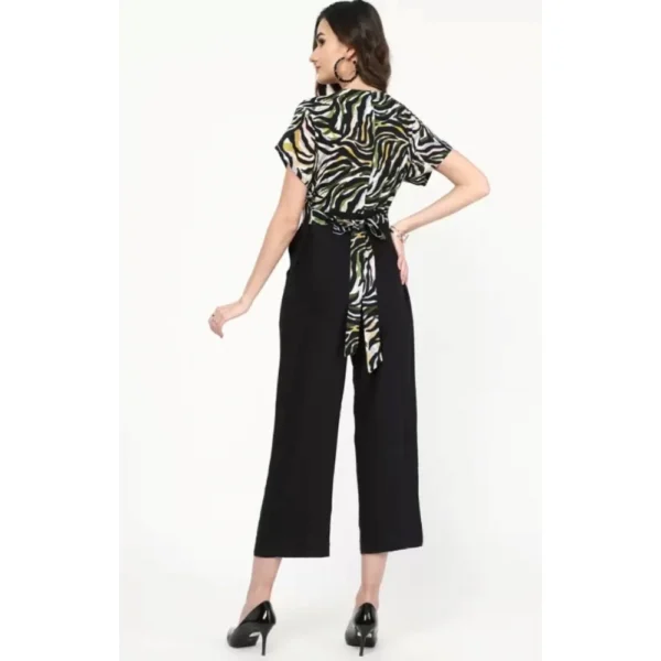 Women's Poly Rayon Printed Plain Jumpsuit (Black)