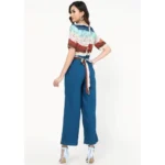 Women's Poly Rayon Printed Plain Jumpsuit (Blue)