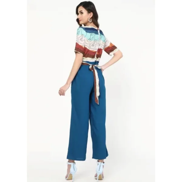 Women's Poly Rayon Printed Plain Jumpsuit (Blue)