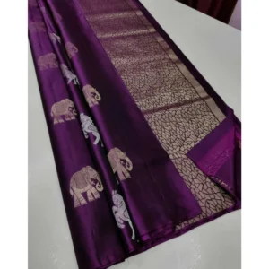 Women's Borderless Kanjivaram Silk Sarees With Unstitched Blouse (Magenta)