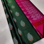 Women's Borderless Kanjivaram Silk Sarees With Unstitched Blouse (Green)