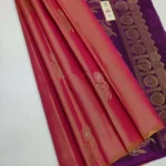 Women's Borderless Kanjivaram Silk Sarees With Unstitched Blouse (Peach)