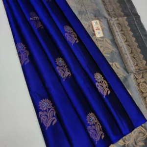 Women's Borderless Kanjivaram Silk Sarees With Unstitched Blouse (Royal Blue)