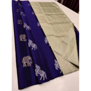 Women's Borderless Kanjivaram Silk Sarees With Unstitched Blouse (Royal Blue)