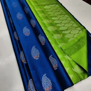Women's Borderless Kanjivaram Silk Sarees With Unstitched Blouse (Blue)