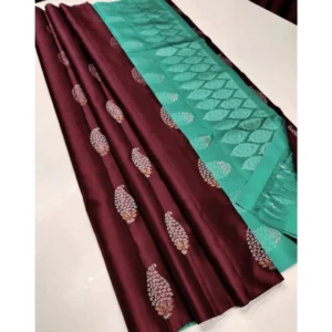 Women's Borderless Kanjivaram Silk Sarees With Unstitched Blouse (Maroon)