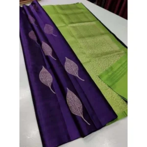 Women's Borderless Kanjivaram Silk Sarees With Unstitched Blouse (Purple)