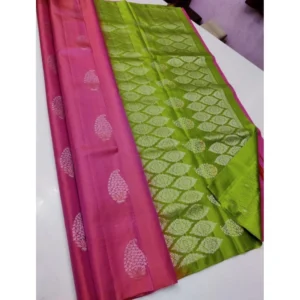 Women's Borderless Kanjivaram Silk Sarees With Unstitched Blouse (Pink)