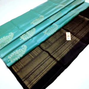 Women's Borderless Kanjivaram Silk Sarees With Unstitched Blouse (Light Blue)