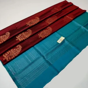 Women's Borderless Kanjivaram Silk Sarees With Unstitched Blouse (Red)